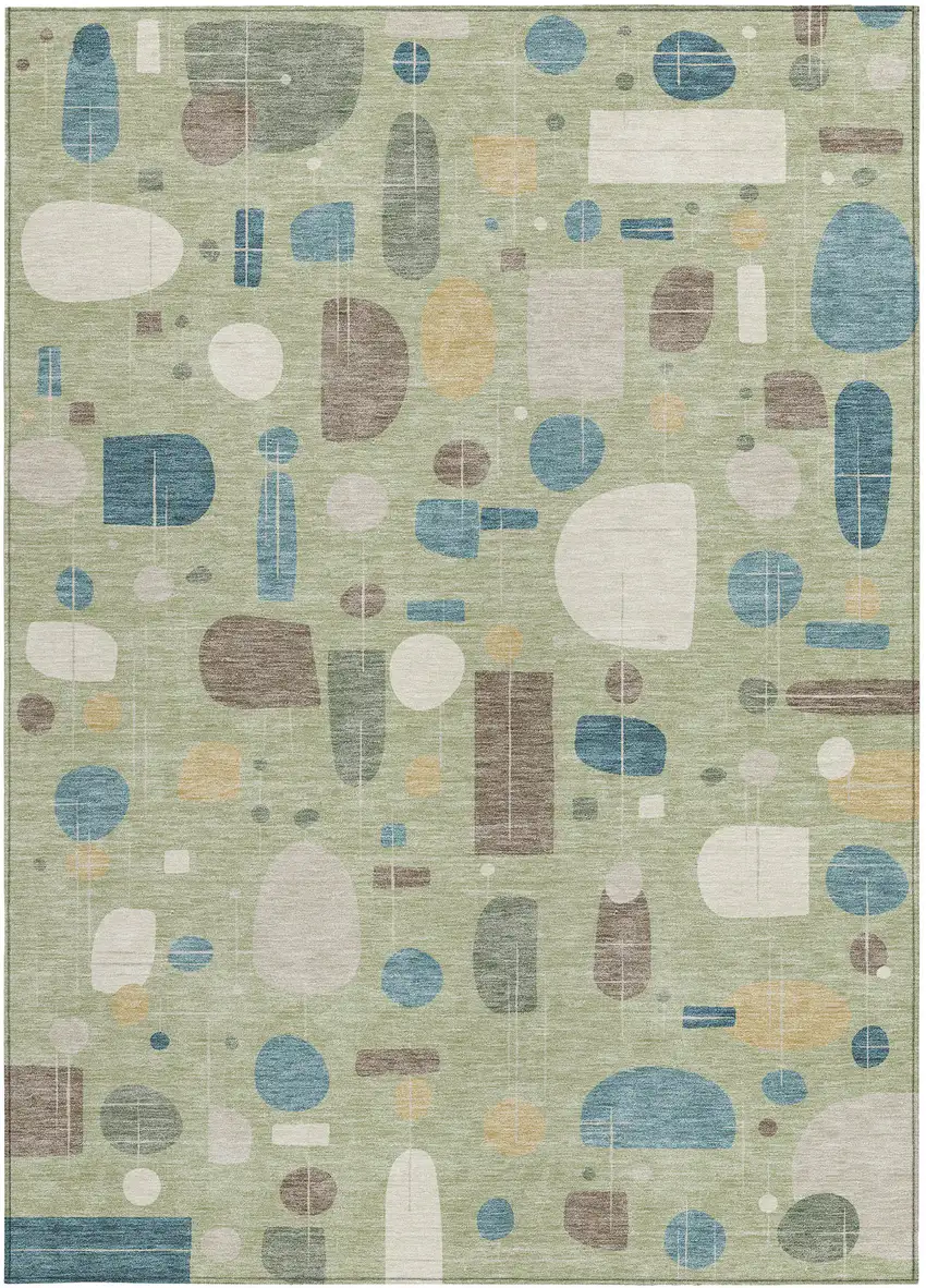 Artichoke Green Blue And Ivory Geometric Washable Indoor Outdoor Area Rug Photo 3