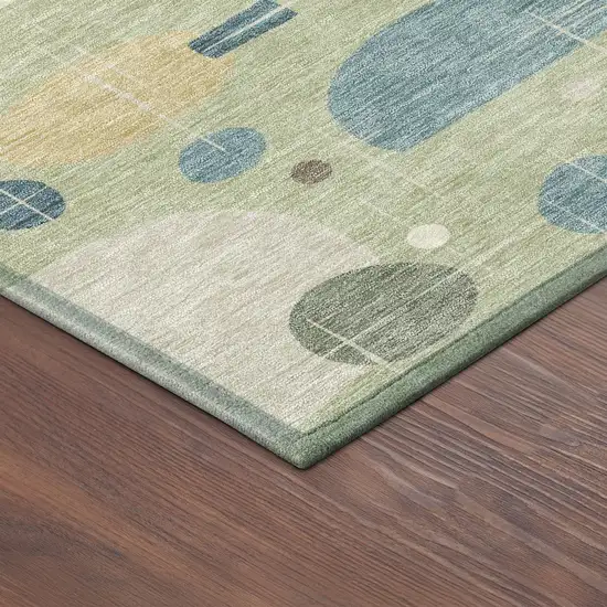 Artichoke Green Blue And Ivory Geometric Washable Indoor Outdoor Area Rug Photo 5