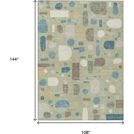 Artichoke Green Blue And Ivory Geometric Washable Indoor Outdoor Area Rug Photo 7