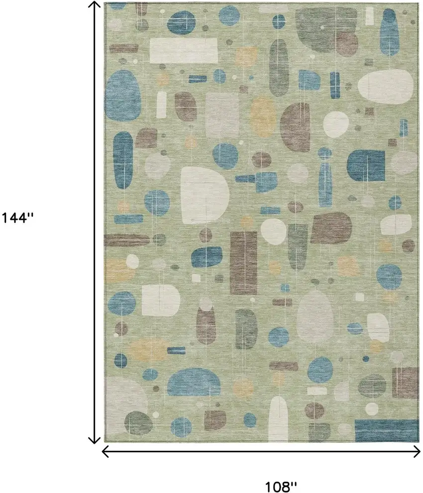 Artichoke Green Blue And Ivory Geometric Washable Indoor Outdoor Area Rug Photo 7