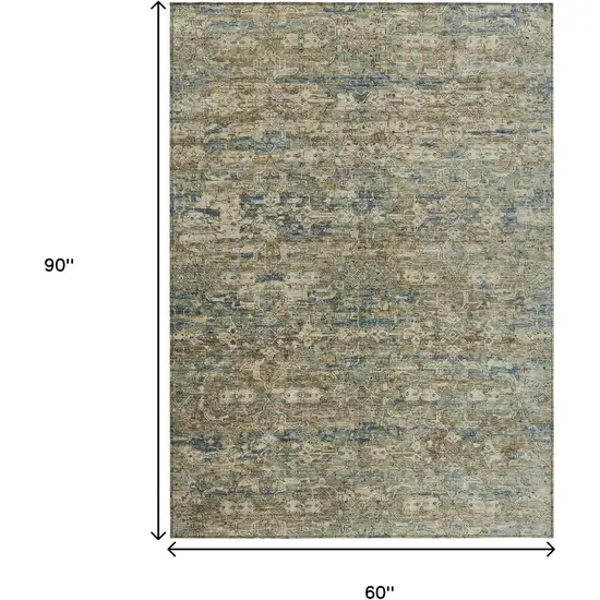 Artichoke Green Blue And Ivory Ikat Washable Indoor Outdoor Area Rug Photo 3