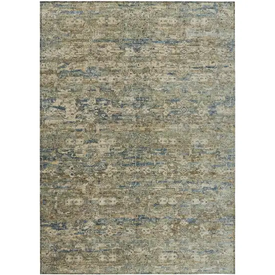 Artichoke Green Blue And Ivory Ikat Washable Indoor Outdoor Area Rug Photo 2
