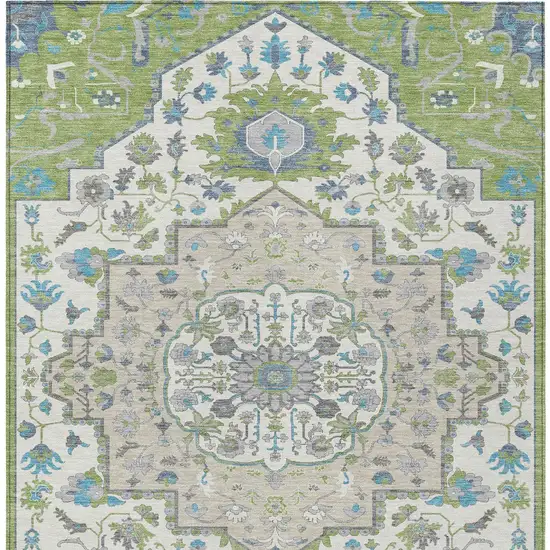 Artichoke Green Blue And Ivory Oriental Washable Indoor Outdoor Area Rug Photo 7