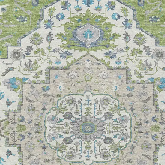 Artichoke Green Blue And Ivory Oriental Washable Indoor Outdoor Area Rug Photo 6