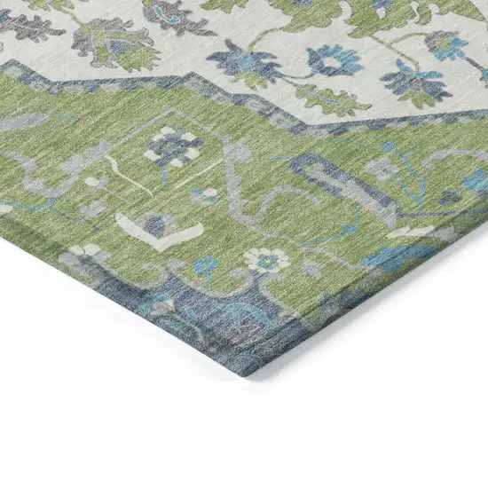 Artichoke Green Blue And Ivory Oriental Washable Indoor Outdoor Area Rug Photo 4