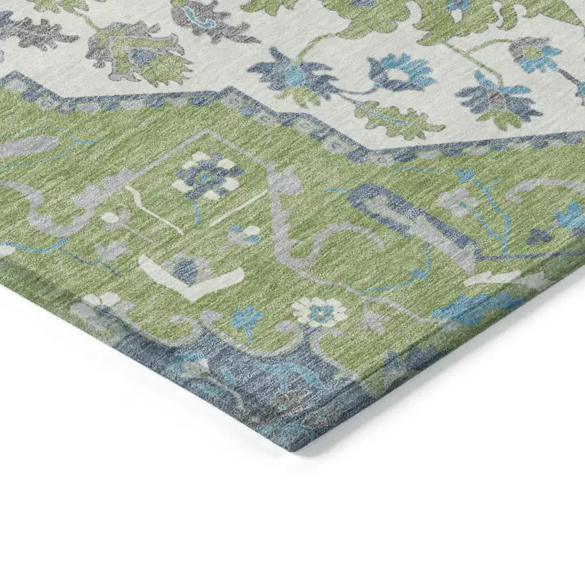 Artichoke Green Blue And Ivory Oriental Washable Indoor Outdoor Area Rug Photo 4
