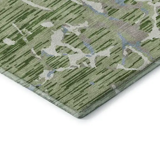 Artichoke Green Blue And Ivory Striped Washable Area Rug With UV Protection Photo 7