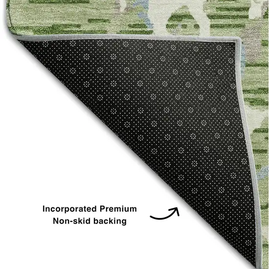 Artichoke Green Blue And Ivory Striped Washable Area Rug With UV Protection Photo 6