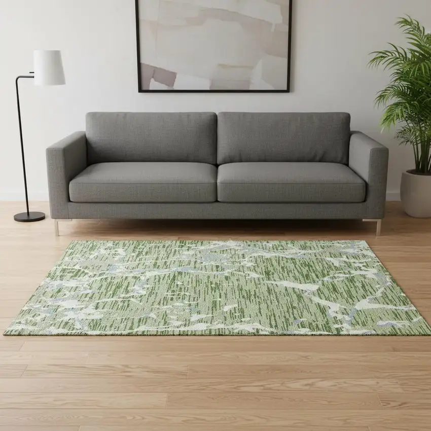 Artichoke Green Blue And Ivory Striped Washable Area Rug With UV Protection Photo 2