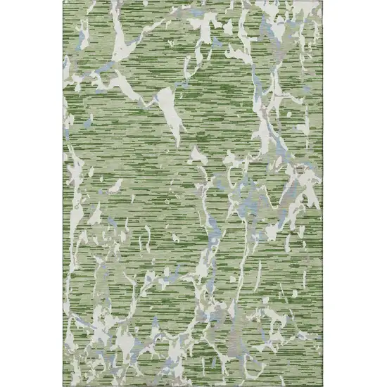 Artichoke Green Blue And Ivory Striped Washable Area Rug With UV Protection Photo 3