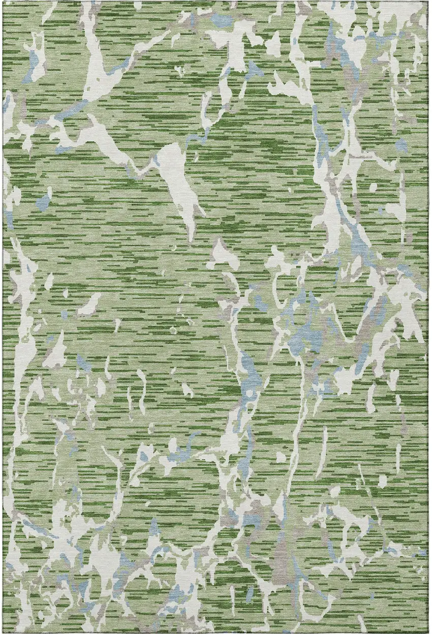 Artichoke Green Blue And Ivory Striped Washable Area Rug With UV Protection Photo 3