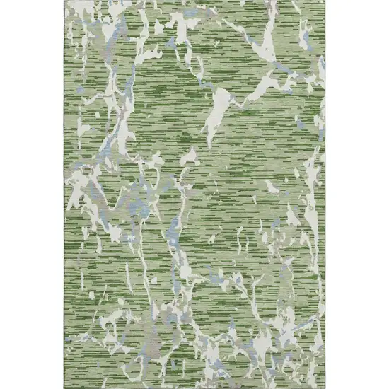 Artichoke Green Blue And Ivory Striped Washable Area Rug With UV Protection Photo 1