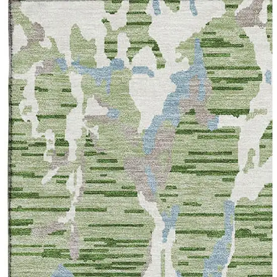 Artichoke Green Blue And Ivory Striped Washable Area Rug With UV Protection Photo 2