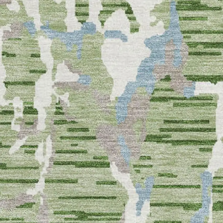 Artichoke Green Blue And Ivory Striped Washable Area Rug With UV Protection Photo 2