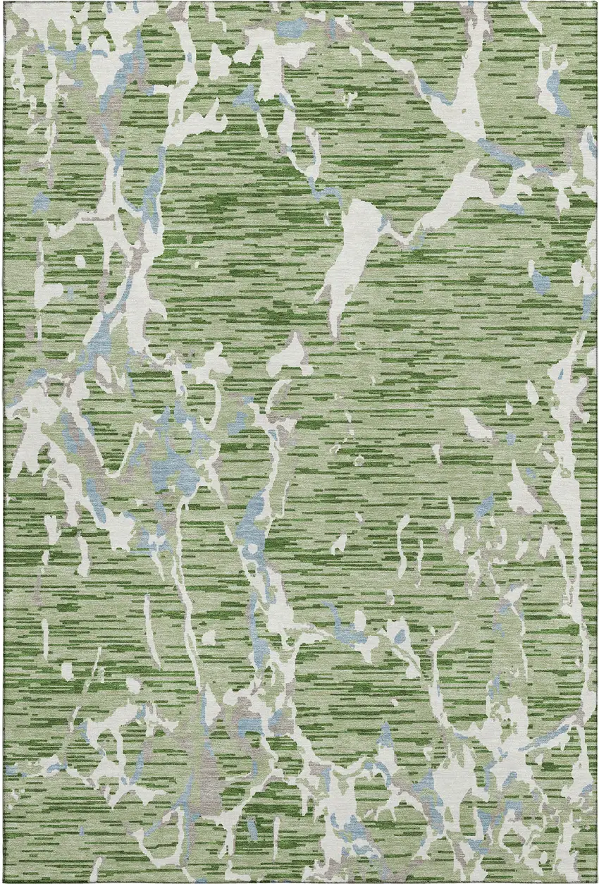 Artichoke Green Blue And Ivory Striped Washable Area Rug With UV Protection Photo 1