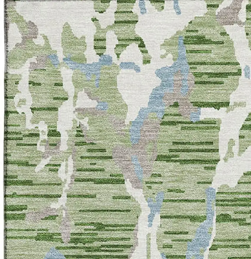 Artichoke Green Blue And Ivory Striped Washable Area Rug With UV Protection Photo 3