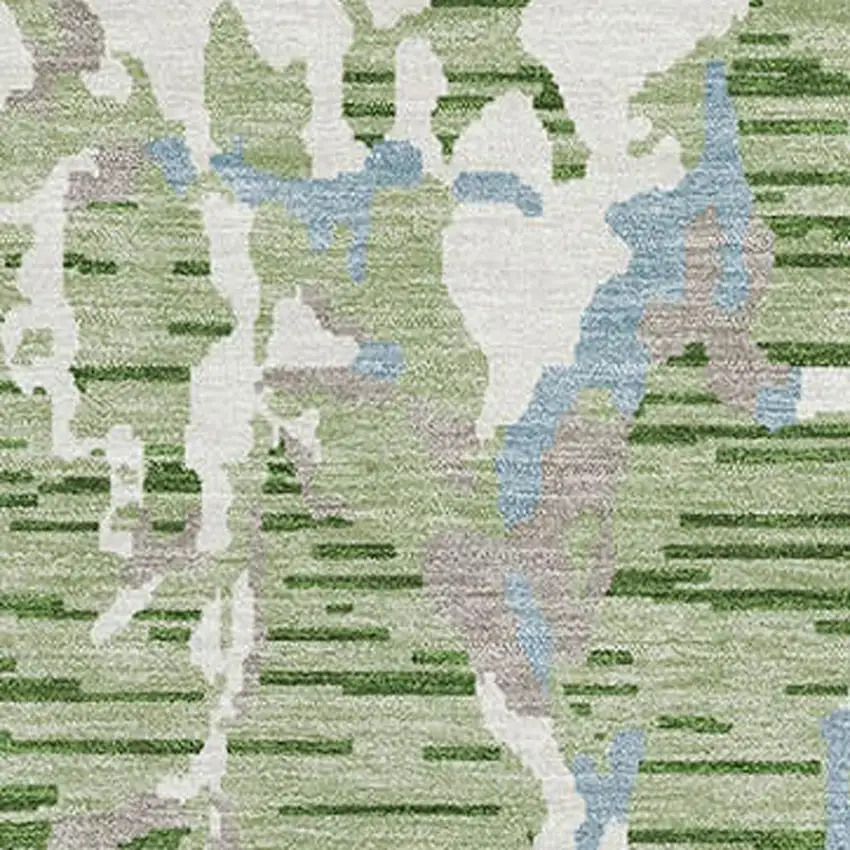 Artichoke Green Blue And Ivory Striped Washable Area Rug With UV Protection Photo 2