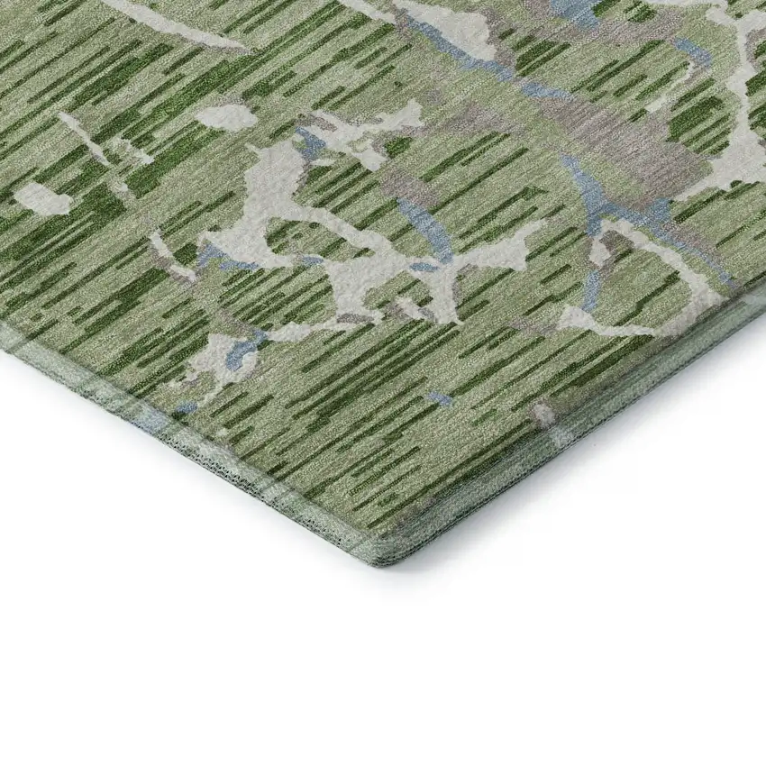 Artichoke Green Blue And Ivory Striped Washable Area Rug With UV Protection Photo 7