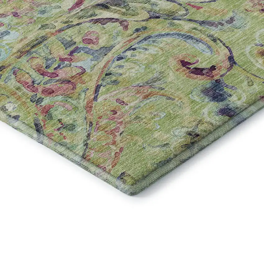 Artichoke Green Blue And Pink Paisley Washable Area Rug With UV Protection Photo 8