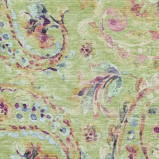 Artichoke Green Blue And Pink Paisley Washable Area Rug With UV Protection Photo 3