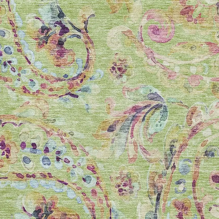 Artichoke Green Blue And Pink Paisley Washable Area Rug With UV Protection Photo 3
