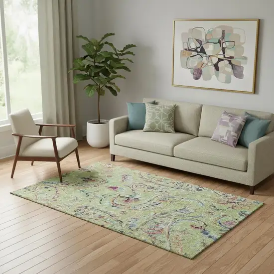 Artichoke Green Blue And Pink Paisley Washable Area Rug With UV Protection Photo 1