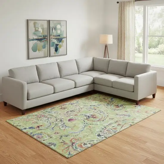 Artichoke Green Blue And Pink Paisley Washable Area Rug With UV Protection Photo 1