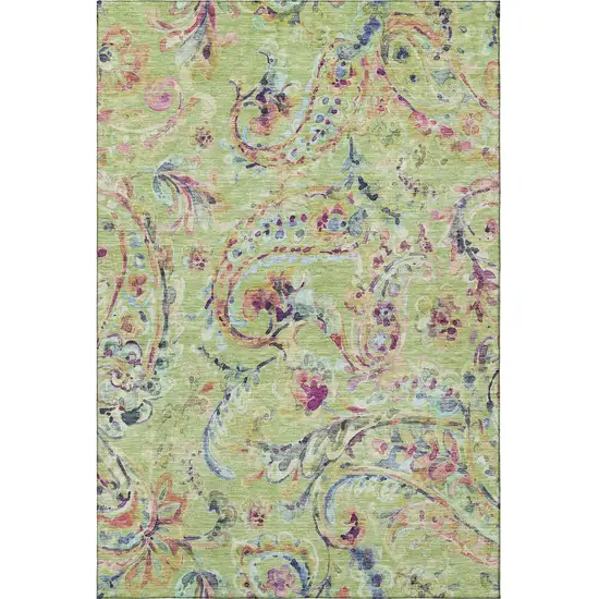 Artichoke Green Blue And Pink Paisley Washable Area Rug With UV Protection Photo 4
