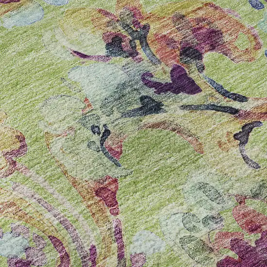 Artichoke Green Blue And Pink Paisley Washable Area Rug With UV Protection Photo 9