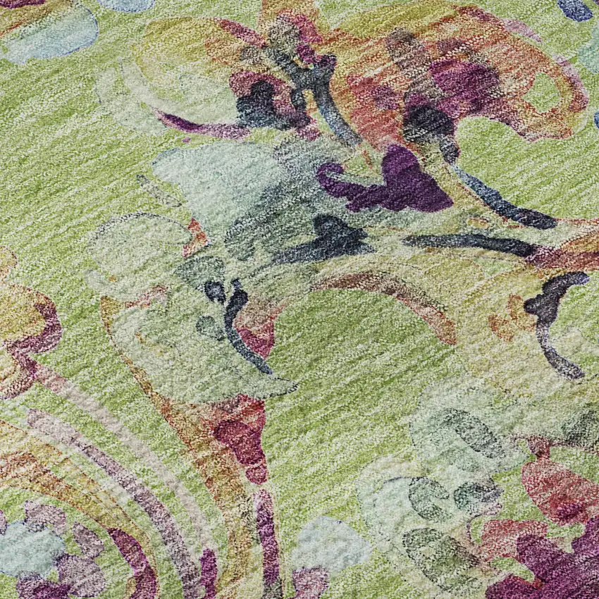 Artichoke Green Blue And Pink Paisley Washable Area Rug With UV Protection Photo 9