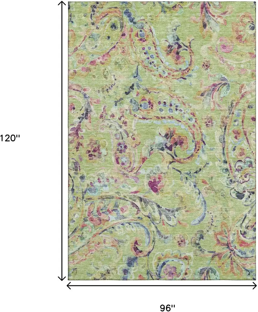 Artichoke Green Blue And Pink Paisley Washable Area Rug With UV Protection Photo 3