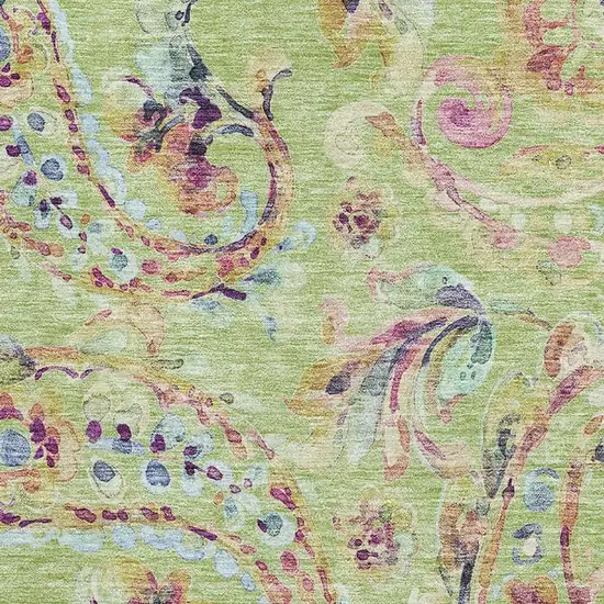 Artichoke Green Blue And Pink Paisley Washable Area Rug With UV Protection Photo 3