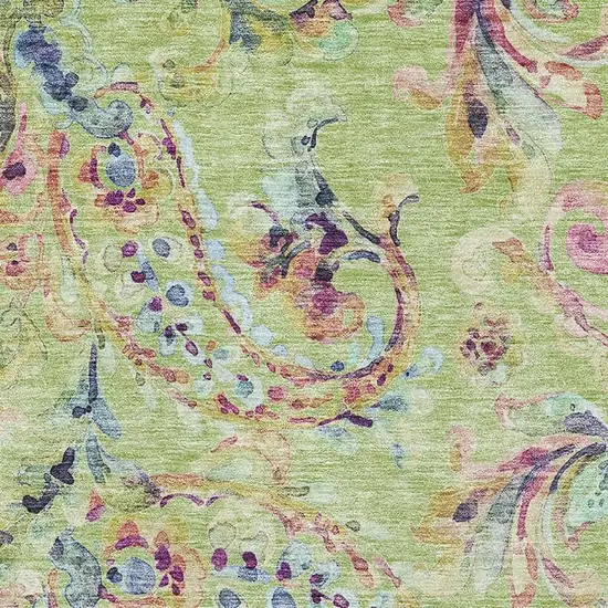 Artichoke Green Blue And Pink Paisley Washable Area Rug With UV Protection Photo 3