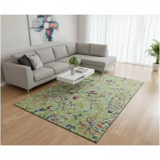 Artichoke Green Blue And Pink Paisley Washable Area Rug With UV Protection Photo 2