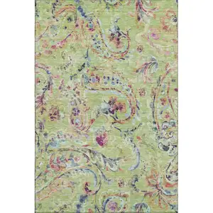 Photo of Artichoke Green Blue And Pink Paisley Washable Area Rug With UV Protection