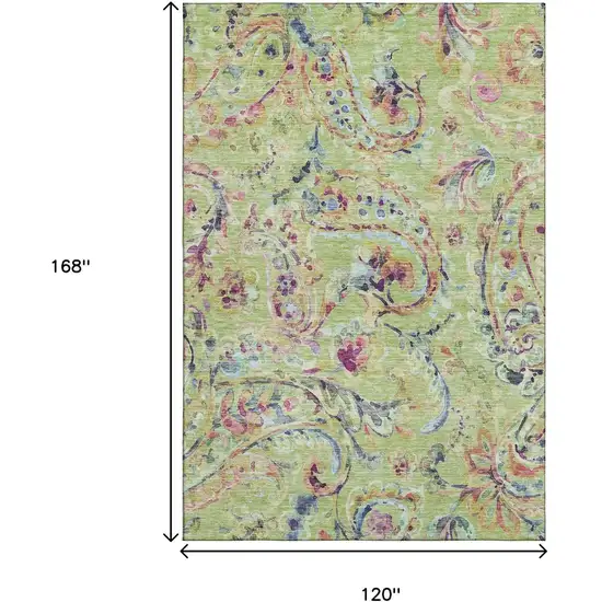 Artichoke Green Blue And Pink Paisley Washable Area Rug With UV Protection Photo 3