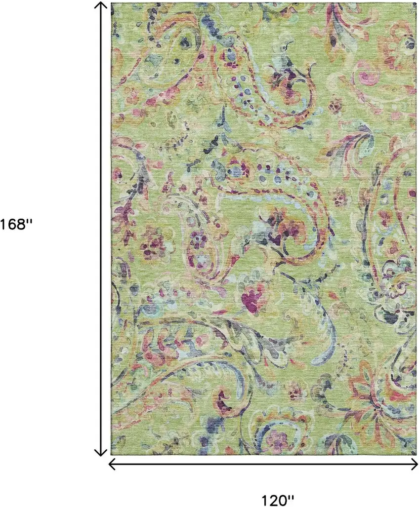 Artichoke Green Blue And Pink Paisley Washable Area Rug With UV Protection Photo 3