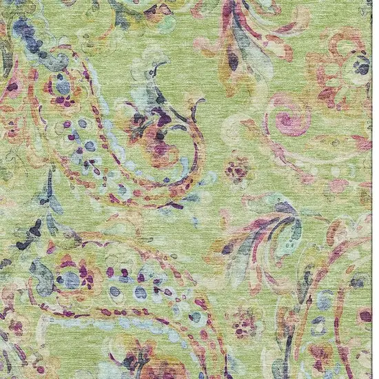 Artichoke Green Blue And Pink Paisley Washable Area Rug With UV Protection Photo 4