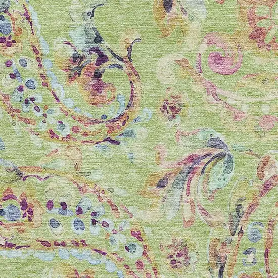 Artichoke Green Blue And Pink Paisley Washable Area Rug With UV Protection Photo 3