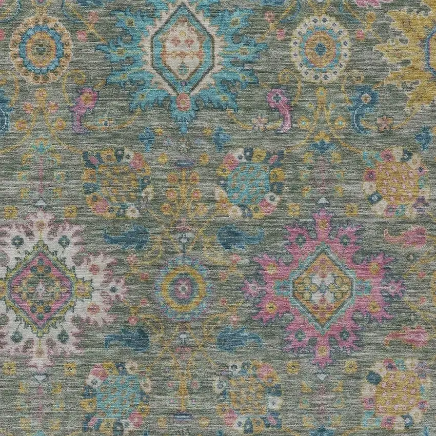 Artichoke Green Blush And Gold Medallion Washable Indoor Outdoor Area Rug Photo 5