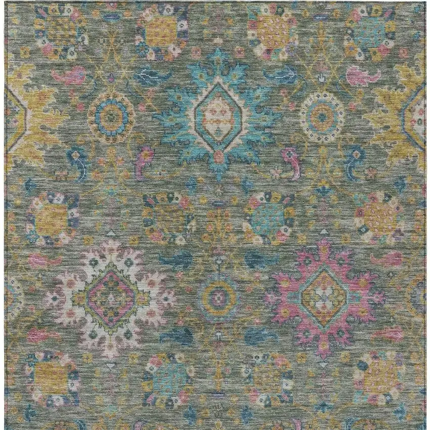 Artichoke Green Blush And Gold Medallion Washable Indoor Outdoor Area Rug Photo 3