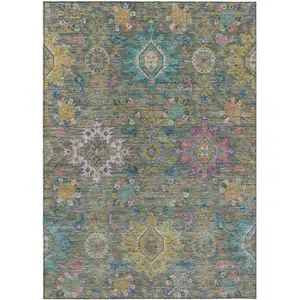 Photo of Artichoke Green Blush And Gold Medallion Washable Indoor Outdoor Area Rug