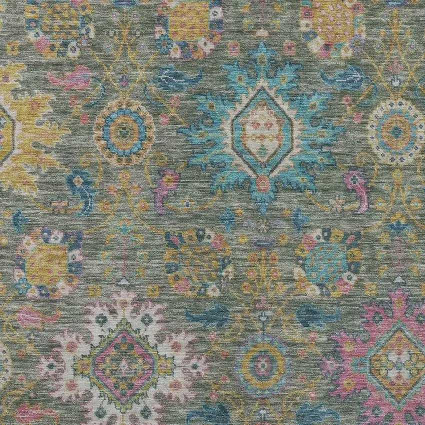 Artichoke Green Blush And Gold Medallion Washable Indoor Outdoor Area Rug Photo 6