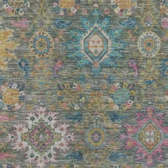 Artichoke Green Blush And Gold Medallion Washable Indoor Outdoor Area Rug Photo 6