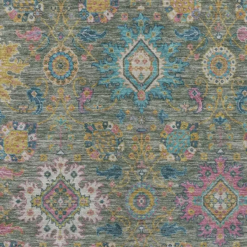 Artichoke Green Blush And Gold Medallion Washable Indoor Outdoor Area Rug Photo 6