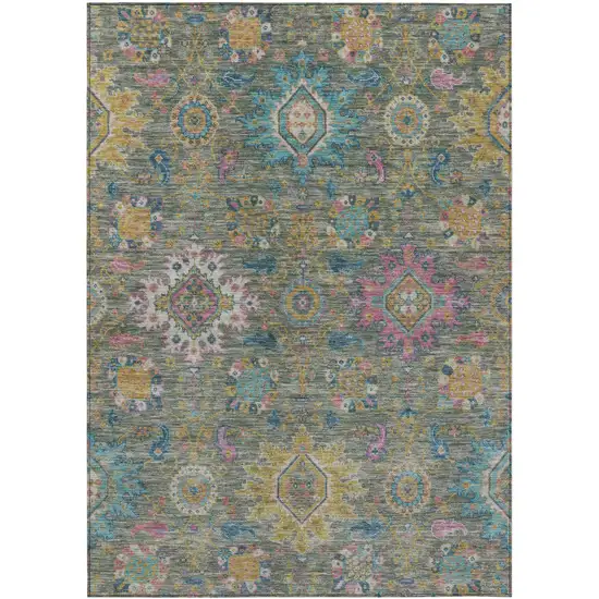 Artichoke Green Blush And Gold Medallion Washable Indoor Outdoor Area Rug Photo 1