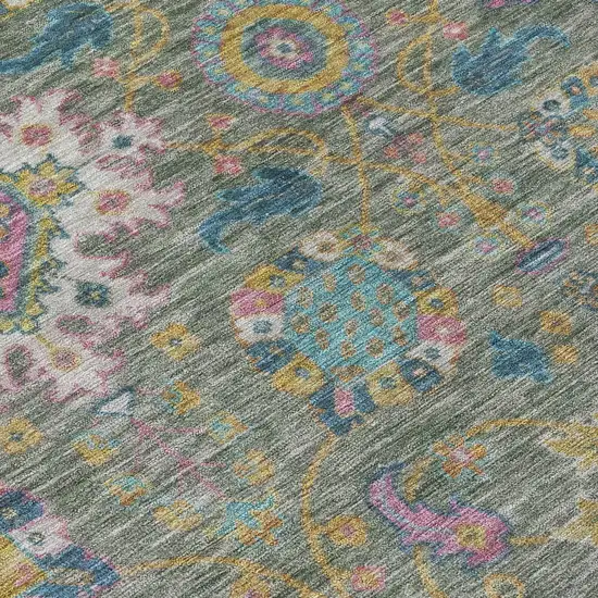 Artichoke Green Blush And Gold Medallion Washable Indoor Outdoor Area Rug Photo 5