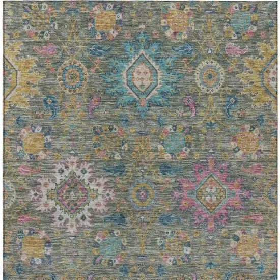 Artichoke Green Blush And Gold Medallion Washable Indoor Outdoor Area Rug Photo 3