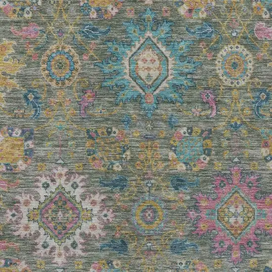 Artichoke Green Blush And Gold Medallion Washable Indoor Outdoor Area Rug Photo 6