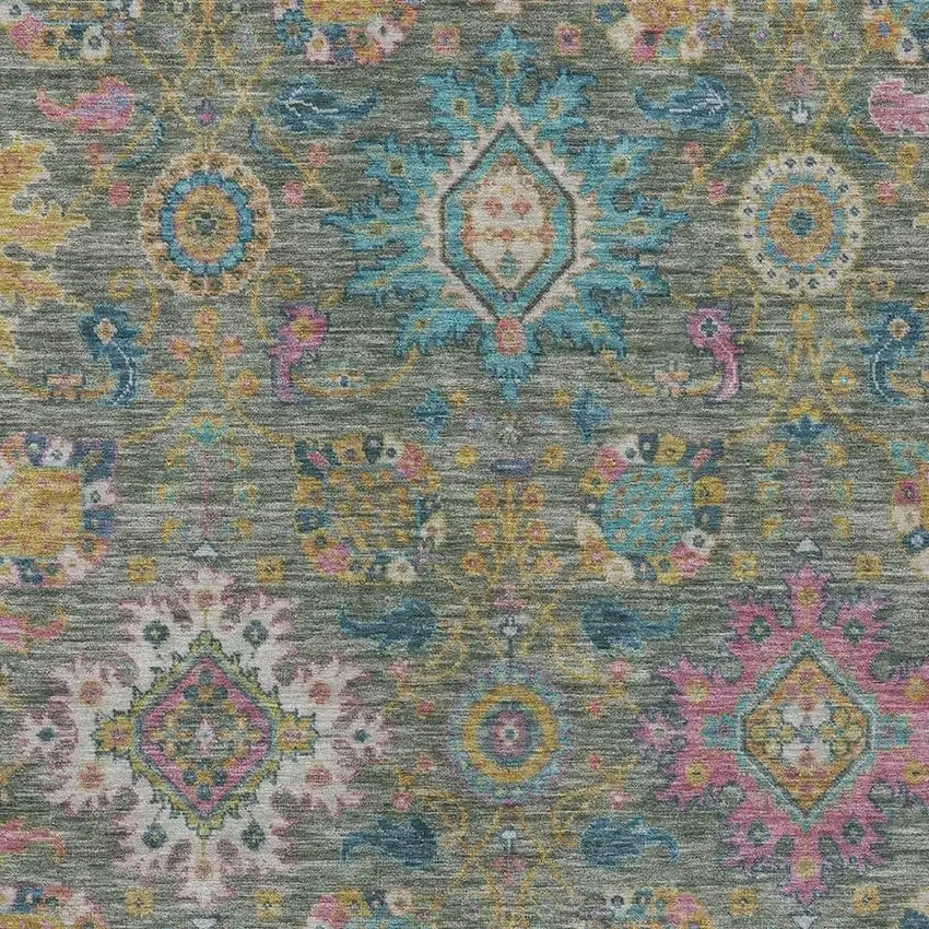 Artichoke Green Blush And Gold Medallion Washable Indoor Outdoor Area Rug Photo 6